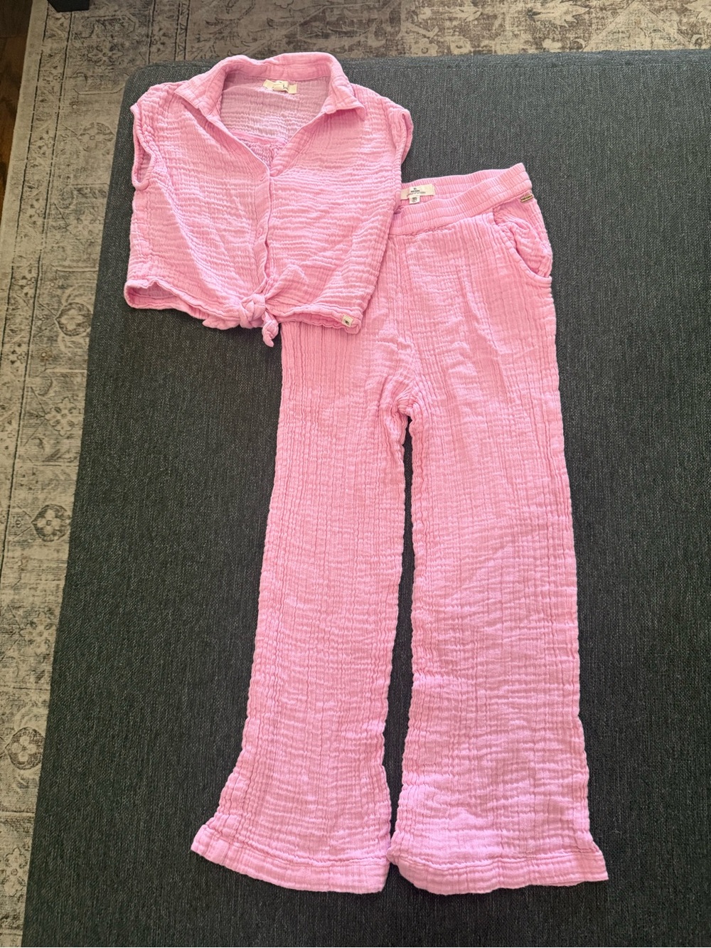 Rip Curl Girls Pink Two-Piece Lounge summer linen type set size 14 Long Beach